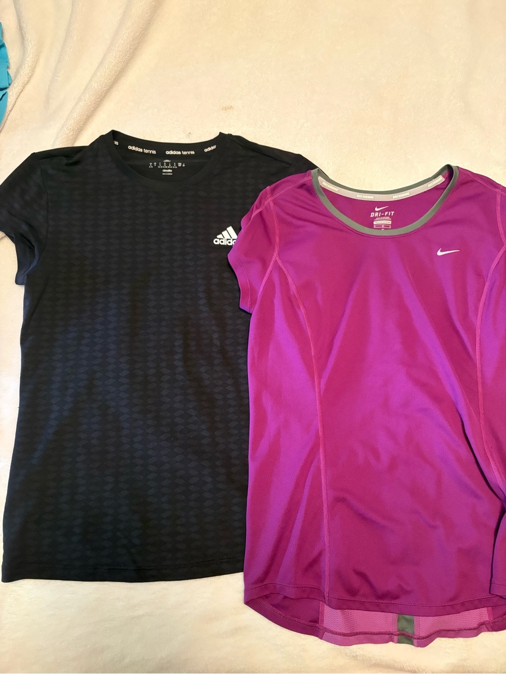 Nike Purple Dri-FIT Running Top with Gray Trim and Adidas Black Top